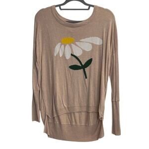 Vertical Design Size Small Beige Daisy Sweater Spring Flower Child Hippie